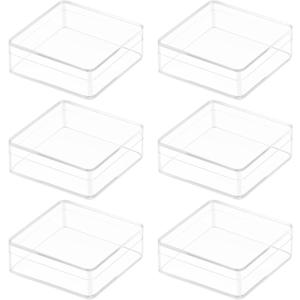 Small Acrylic Box Clear 6 Pack 2.4x2.4x0.79 Inches Min Clear Plastic Square Containers with Lid for Candy, Pill, Tiny Jewelry Beads, Coins