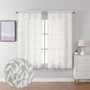 Lecloud Leia 2 Panels Sheer Ivory Curtain 54 Inch Length, Light Reducing Jacquard Textured Leaf Voile Bedroom Curtain, Gauzy Clip Short Drapes with Dual Rod Pocket, 40 W x 54 L