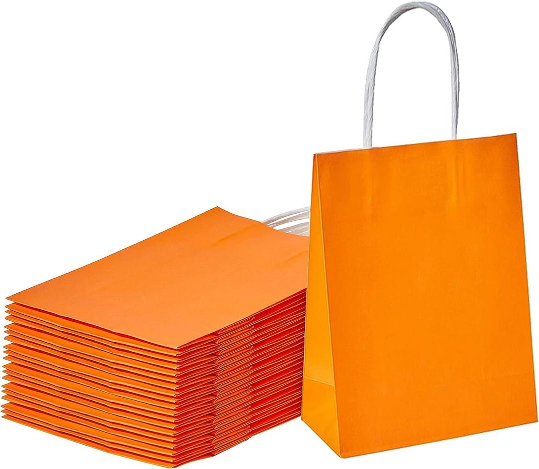 SUNCOLOR 25 Pieces 6" Mini Goodie Bags Small Orange Gift Bags with Handle for Party Favor Bags for Halloween(Orange)