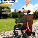 Lightweight Upright Rollator Walker All-Terrain Foldable with seat and Adjustable Height backrest, 300 lbs Capacity, 10" Front & 8" Rear Wheels for Seniors, Adults, bariatric, Includes Cane Holders