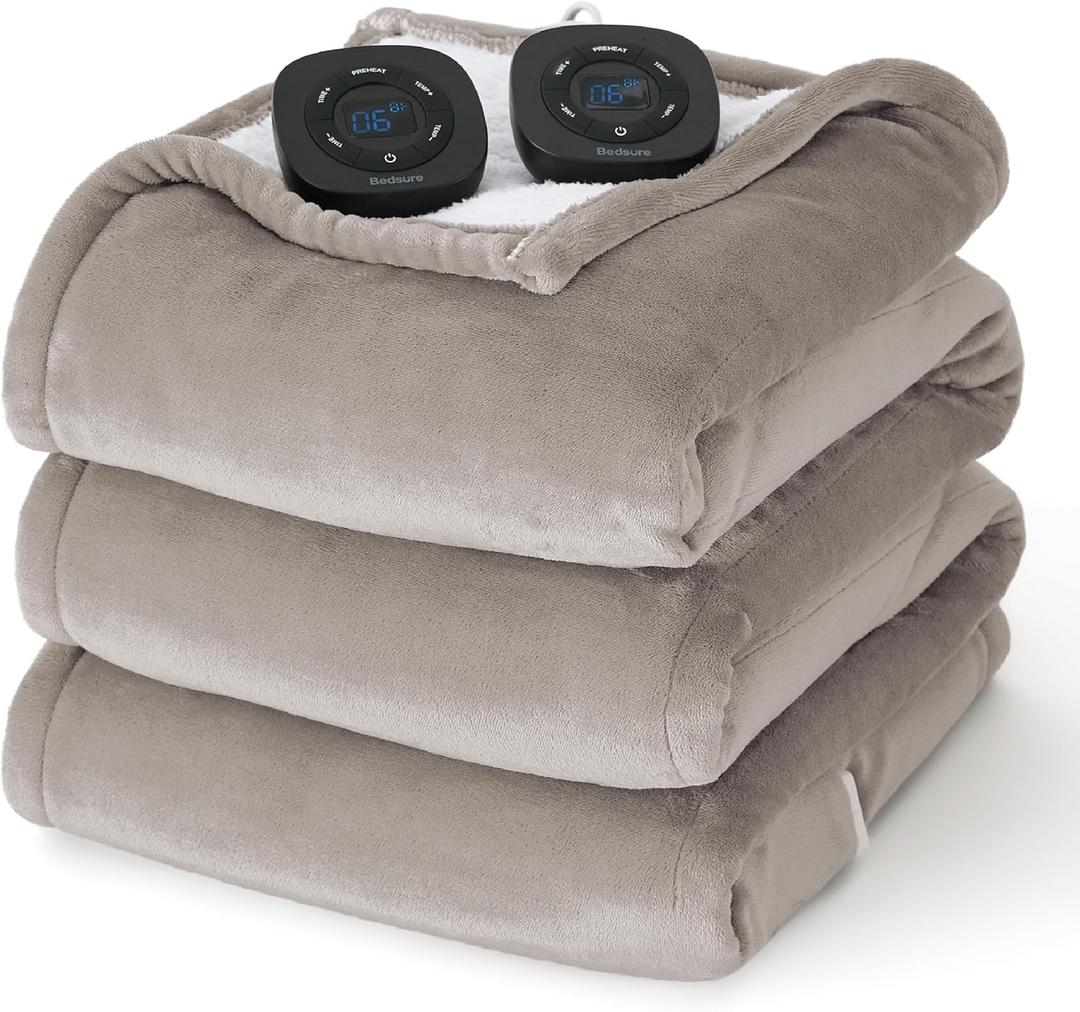 Bedsure Electric Blanket King Size - Dual Control Heated Blanket King Size, Fast Heating with 10 Time Settings & 10 Heat Settings, Warm Gift for Grandma (100x90 inches, Taupe)