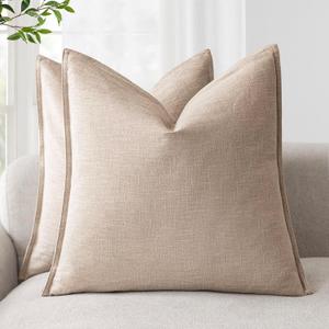 Foindtower Pack of 2, Decorative Linen Soild Throw Pillow Covers Soft Accent Cushion Case Farmhouse Neutral Pillowcase for Chair Couch Sofa Bedroom Living Room Home Decor 22 x 22 Inch Tan Beige (Semolina)