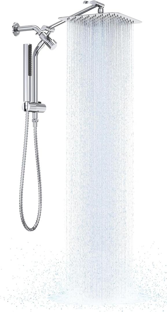 Veken Shower Head, 10'' Luxury All Metal Rain Shower Heads with Handheld Spray Combo, Hand Held Bathroom Combo with Adjustable Extension Arm, Bathroom Accessories, Dual Rainfall Showerhead Chrome