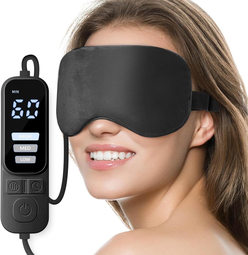 Ezona Heated Eye Mask, Warm Eye Compress Mask, USB Electric Eye Heating Pad with Temperature & Timer Control, Dry Eye Mask for Dry Eyes Blepharitis Sinus Migraine Stye MGD Puffiness Black