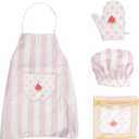 Kid Apron and Chef Hat Set, 3 Pcs Children Cooking Baking Set Kits Role Play Chef Toy Kid Cooking Gift for Girls Boys (Pink)