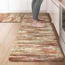 KIMODE Anti Fatigue Kitchen Mats for Floor 2 Piece, Red Brown Farmhouse Kitchen Rugs Non Slip, Ergonomic Cushioned Standing Mat for Office Sink Laundry Desk 17"x47"+17"x29" (20" x 47"+20" x 32"--0.47 inches, Red Brown/Multi)