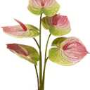 Rikyo 5 Pc 24inch/61cm Artificial Anthurium Lily Flowers Permanent for Home Decor Bouquet and Green Leaf for Bridal Wedding Festival Party,Store Decor Small Flower Bouquet Accessories (Pink-1)