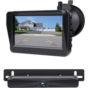 Solar Wireless Backup Camera with 4.3" Monitor, Reversing Camera USB Charger Port 4800mAh Battery Easy Installation Back Up Camera,Waterproof Reverse Camera for Car RV Van,SUV,Truck