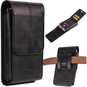 Phone Pouch Leather Belt Holster Case with Card Holder, Compatible with iPhone 15 Pro Max, 15 Plus,14 Pro Max, 14 Plus, 13 Pro Max, 12 Pro Max, 11 Pro Max, XS Max, Black (Large)