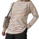 LilyCoco Women's Striped Long Sleeve Shirts Drop Shoulder Tunic Tops Loose Fit White Medium