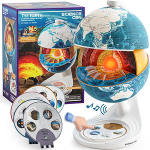 Science Can Openable Globe for Kids, 8 Inch Interactive World Globe, Talking Model with Knowledge & Quiz Mode, Bilingual STEM Toys for Ages 8-13, Educational Birthday Gifts for Boys & Girls Ages 6+