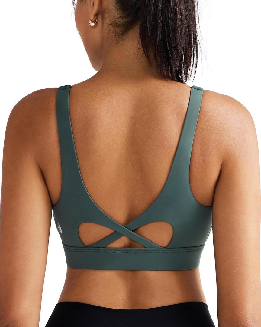 RUNNING GIRL Sports Bra for Women High Support, Molded Cup High Impact Sports Bras with Sewn in Pads Workout Running Bra (Large, Sage Green)
