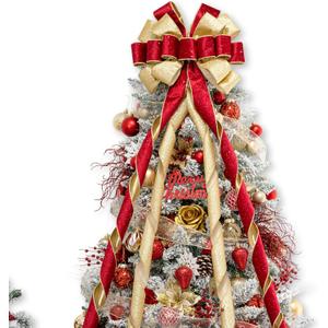 ismir Christmas Tree Topper Bow，53x13 Inches Large Christmas Bow with Glitter Streamer，Decorative Bows for Xmas Tree Wreath Door Festival Home Decor(Red Gold)