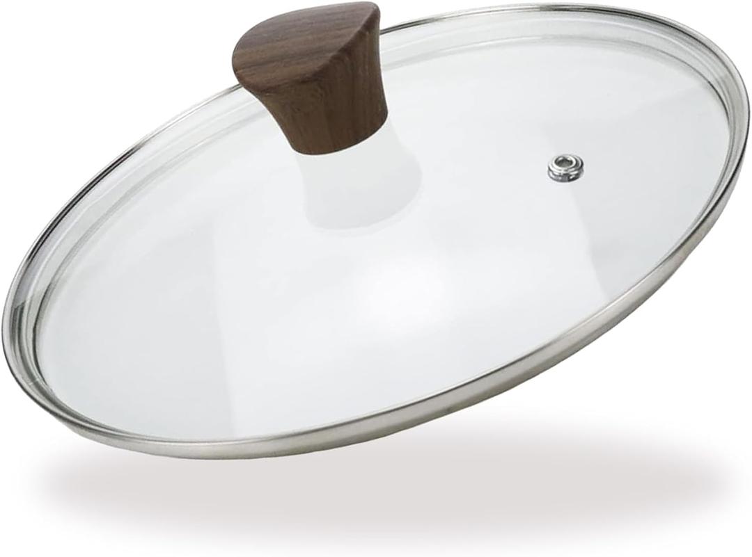 9 Inch Tempered Glass Lid, Universal Pot and Pan Cover Replacement - Dishwasher Safe Glass Cookware Cover with Stainless Steel Edge & Heat Resistant Bakelite Knob (Brown)