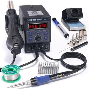 YIHUA 8786D I 2 in 1 Hot Air Rework and Soldering Iron Station with 10 Solder Iron Tips, 4 Hot Air Nozzles, F /C, Cool/Hot Air Conversion and Sleep Function
