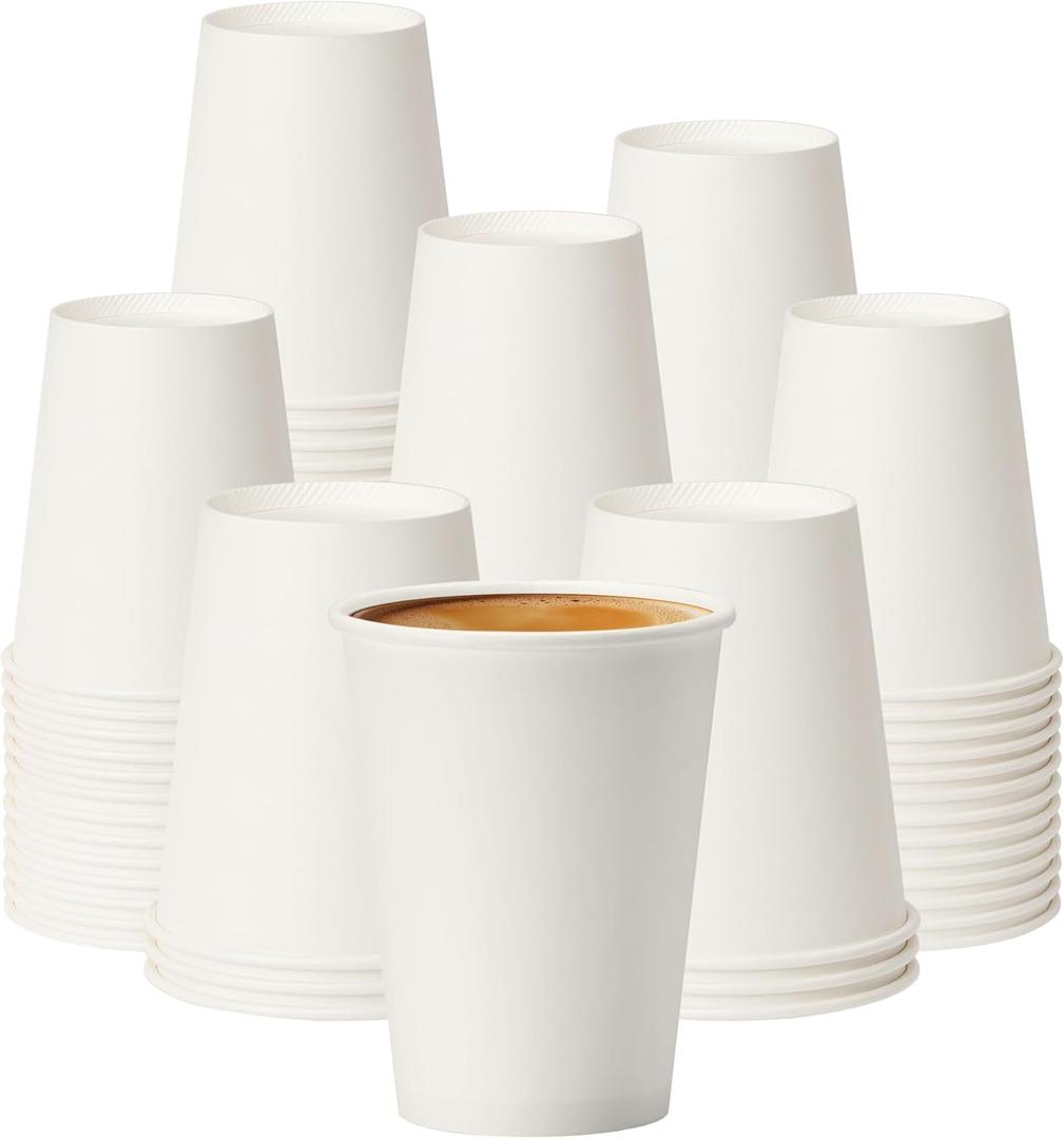 Coffee Cups 12 oz 300 Pack, 12 oz Paper Cups, Hot Beverage Drinking Cups, White Paper Hot Disposable Coffee Cups, Suitable for Party, Picnic, Travel, and Events