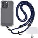 Universal Phone Lanyard, Anti-Theft Crossbody Strap for iPhone 16 Pro Max and Most Smartphones, Adjustable Cell Phone Neck Holder w/ 2 Non-Adhesive Tether Tabs for Men and Women, Navy/Black