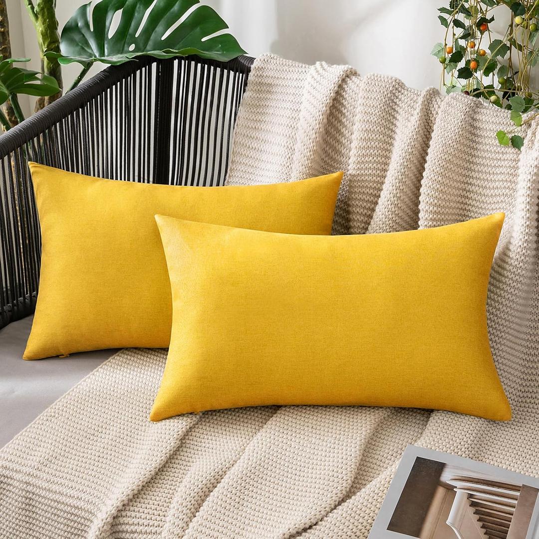 MIULEE Pack of 2 Decorative Outdoor Solid Waterproof Throw Pillow Covers polyester Garden Farmhouse Cushion Cases for Summer Patio Tent Balcony Couch Sofa 20x12 Inch Mustard Yellow