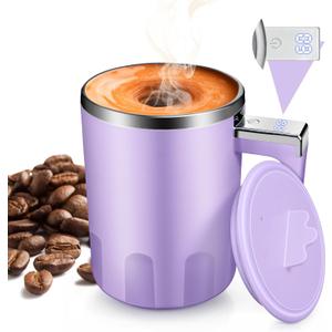 Self Mixing Coffee Mug:Rechargeable Electric Mixing Mug,13oz Stirring Cup for Coffee,Tea,Milk Cocoa and Other Beverages for Office/Travel/Gifts(Purple)