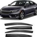 Tape-On Rain Guard 4-Piece for 2012-2016 Honda Civic Sedan 4dr Windows Visor Shield Shade Smoke 94462 (Black)