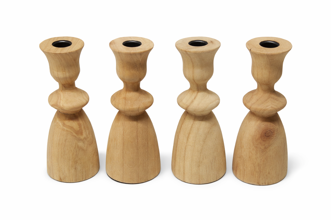 4pcs Wooden Candlesticks Holders Unfinished Wood Candle Holders Small Wooden Candle Holders for DIY Crafts, Table Decoration