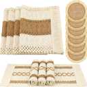 Xuhal 13 Pcs Boho Placemats and Table Runner Set Farmhouse Round/Rectangular Woven Placemats Cotton Macrame Table Runner 11.8 x 78.7 Inch Rustic Decor for Dining Kitchen Spring Tea Party