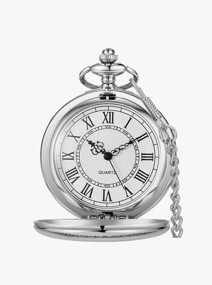 Smooth Pocket Watch Alloy Steel Quartz Roman/Arabic Numerals with 37cm Chain for Father's Day Xmas Best Gifts