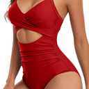 Eomenie Women's One Piece Swimsuits Tummy Control Cutout High Waisted Bathing Suit Wrap Tie Back 1 Piece Swimsuit (Medium, Red)