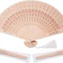 50 Sets Wooden Hand Fan Baby Shower Party Favors with Organza Bags and Tassels Wooden Folding Fan Sunflower Pattern