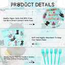 SiliFine 122 Pcs Cat Birthday Party Supplies Disposable Cat Themed Tableware Include 24 Dinner Plates 24 Dessert Plates 50 Paper Napkins 24 Forks Kitten Birthday Party Decoration for 24 Guests (Green)