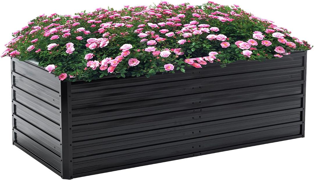 Thanaddo Galvanized Raised Garden Bed 6x3x2ft Outdoor Planter Box Galvanized Steel Garden Bed Kit for Vegetables, Flowers, Herbs and Succulents Black