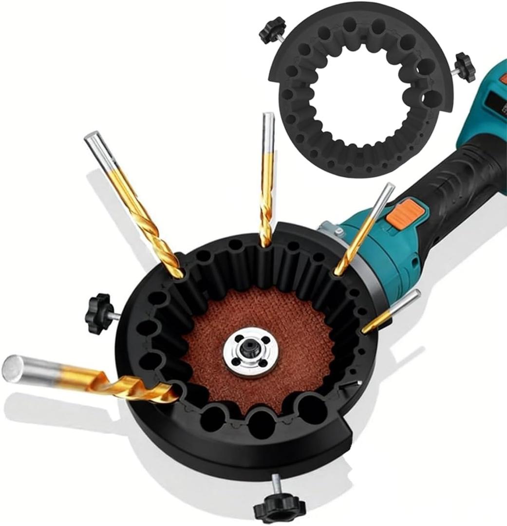 Drill Bit Sharpener Attachment for 4-1/2in & 5in Angle Grinders, Fits 1/8" to 1/2" (3-12.5mm) Bits, Heavy Duty High-Strength Tool for Restoring Old Bits (Black)