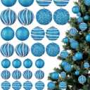 32 Pcs Christmas Hanging Balls - 3 Size Glitter Pearl & Sequin Xmas Tree Ornaments Pearl Balls for Thanksgiving Day Xmas Trees Wreath Garland Holiday Party(Light Blue)