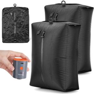 Travel Vacuum Seal Bags with Wireless Rechargeable Pump, 25L Durable Reusable Compression Packing Bags for Carry-On Suitcase & Backpack, IP67 Waterproof Space Saver Kit (2 Pack) (Black)