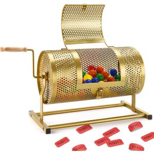 Raffle Drum 15" x 7" Holds 3,000 Tickets, Heavy Duty Raffle Ticket Spinner Cage with Wooden Silent Design Turning Handle, Thickened Raffle Ticket Box for Lottery Games, Bingo, Raffle Balls
