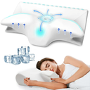 Cervical Pillow for Neck Pain Relief, Cooling Contour Memory Foam Pillows Support Odorless Ergonomic Neck Pillow Adjustable Orthopedic Bed Pillow for Side Back Stomach Sleeper with Pillowcase（Blue)