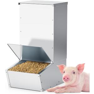 Hog Feeder, 2.5 Bushels Capacity, Heavy Duty Galvanized Steel Single Door Pig Feeder, Moisture Proof Piglet Creep Feeder, All Nuts Pre-Installed, Silver