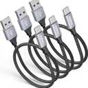 Short USB C Cable 1.5FT [3Pack], 3A Fast Charging 18 inch USB A to Type C Charger Cord Braided for iPhone 17 16 15 Pro Max Plus, Samsung Galaxy S22 S21 S20 S10 Ultra, A71 A72 A70, Pixel
