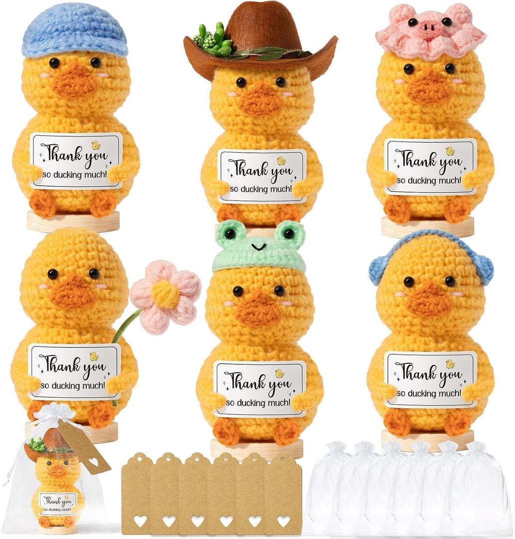6PCS Positive Crochet Duck Thank You Gifts for Women, Employee Appreciation Gifts Emotional Support Crochet Buddies, Administrative Professional Day Gift Easter Basket for Women Coworker Teacher Nurse