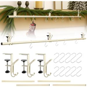 Hoolerry 3 in 1 Christmas Stocking Garland Hanger for Mantle Fireplace 3 Mantel Garland Hangers with 4 Adjustable Tension Rods 10 S Hooks for Xmas Holiday Stocking Wreath Hanging Ornament Decorations (Large, White)