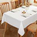Textured White Fabric Table Cloth Rectangle, 60 x 120 Inch, Stain Resistant & Reusable Faux Linen Rectangular Tablecloth, Easy Clean for Dinning Banquet Wedding