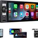 Single Din Car Stereo 6" Wireless CarPlay & Android Auto in-Cell Touchscreen,Bluetooth,FM/AM Car Radio,Mirror Link,SWC,EQ,USB&Type-C,GPS Navigation,Backup Camera