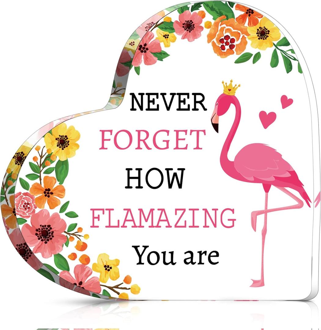 Kathfly Flamingo Gifts for Women Flamingo Office Supply Desk Decoration Acrylic Heart Keepsake Inspirational Cheer up Gift for Girlfriend Wife Daughter on Christmas Birthday