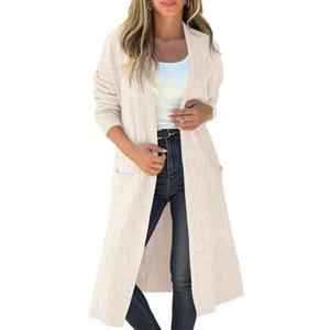 Saodimallsu Womens Long Cardigan Sweaters 2025 Oversized Open Front Checkerked Sweater Trendy Knit Jacket with Pockets (L)