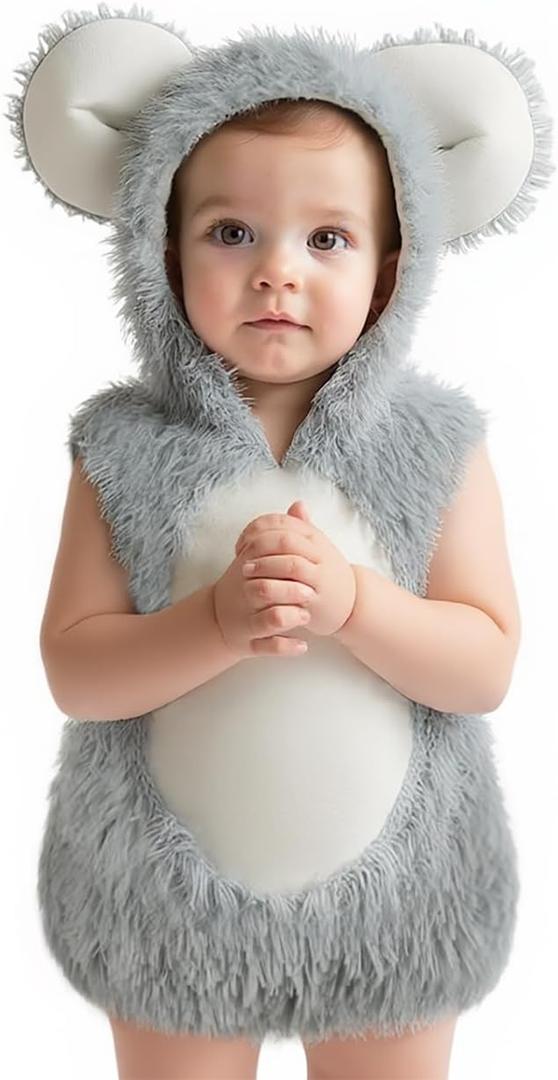 Halloween Baby Animal Plush Costume Kids Cartoon Onesie Pajamas Homewear Outfit Infants Jumpsuit (24-28, Mouse)
