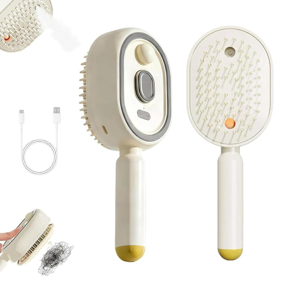 Electric Spray Air Cushion Comb for Women, Electric Steam Brush for Hair | Rechargeable Hair Brush with Water Spray, Detangling & Anti-Static Hair Brush, Reduce Frizz, Smooth & Nourish (Beige)