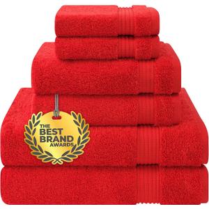 Cotton Paradise 100% Cotton Turkish Towel Set, Soft Absorbent Quick Dry, 6 Piece Towel Set, Red