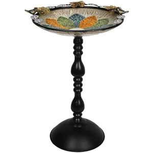 Solution4Patio 17.7" Metal Bird Bath for Outdoors with Flower Perch, Weather-Resistant Heavy-Duty Steel, Stable 25.6" Tripod Base & Textured Petal Bowl, Easy-Clean Garden Décor