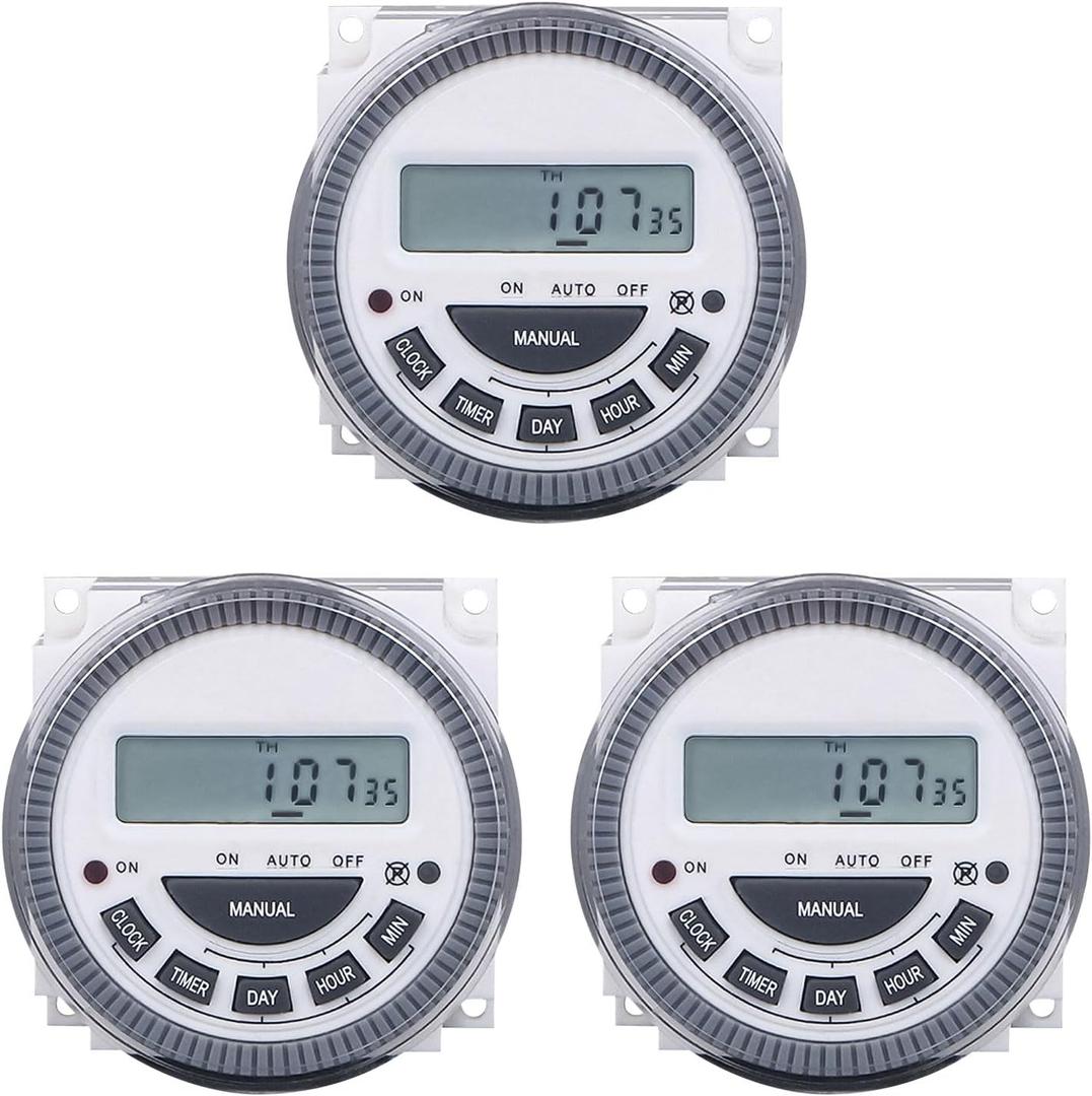3-Pack Digital Timer Switch TM619H  7-Day Programmable 16A Power Timer for Pool, Sprinkler, Gate, Lights & Hot Tub  220V/50-60Hz with Large LCD Display & Battery Backup