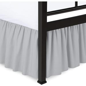 Shreem Linen Ruffled Bed Skirt with Split Corners, Gathered Style, 100% Microfiber, 12-Inch Drop, Dust Ruffle Bedskirt with Platform, King, Light Grey